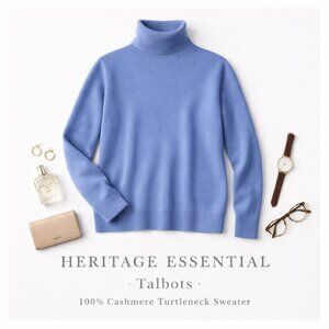 NWOT Talbots 100% Cashmere Periwinkle Blue Turtleneck Sweater Luxe Soft Knit L